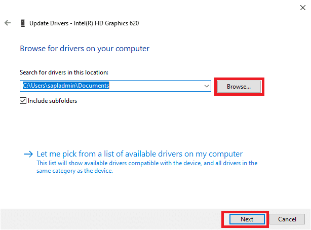 [参照]をクリックしてから、[次へ]をクリックします。 Windows10の明るさが機能しない問題を修正