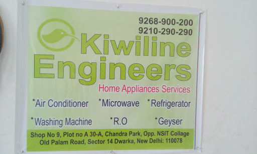 Kiwiline Engineers AC RO CHIMNEY Service Dwarka, Shop no. 9, Plot no. A-30A, Sai Vatika Building, Opposite NSIT Collage, Chandra park, Old Palam Rd, Sector 14 Dwarka, Kakrola, Delhi, 110078, India, Air_Conditioning_Repair_Shop, state DL