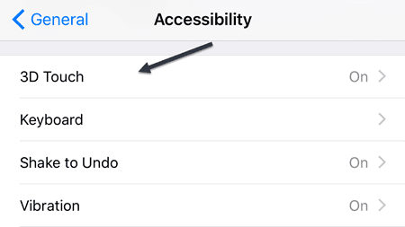 Alternar 3D Touch en la configuración de Accesibilidad