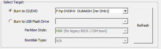 CD/DVD로 굽기 옆에 있는 라디오 버튼을 선택합니다.