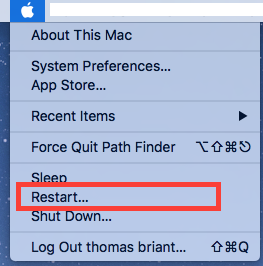 Restart under the Apple Menuy