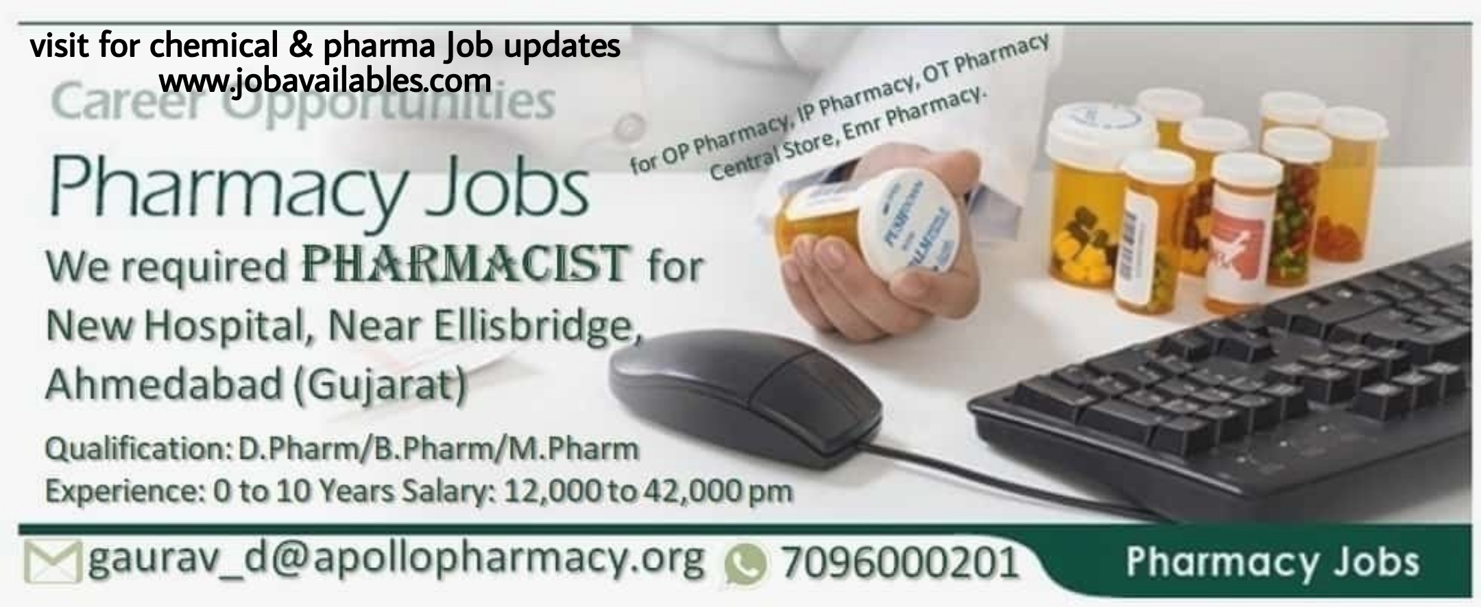 Apollo Pharmacy Job Opening For M.Pharma/ B.Pharma/ D.Pharma - Pharmacist