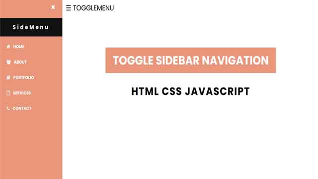 Toggle Sidebar Navigation Html Css Javascript
