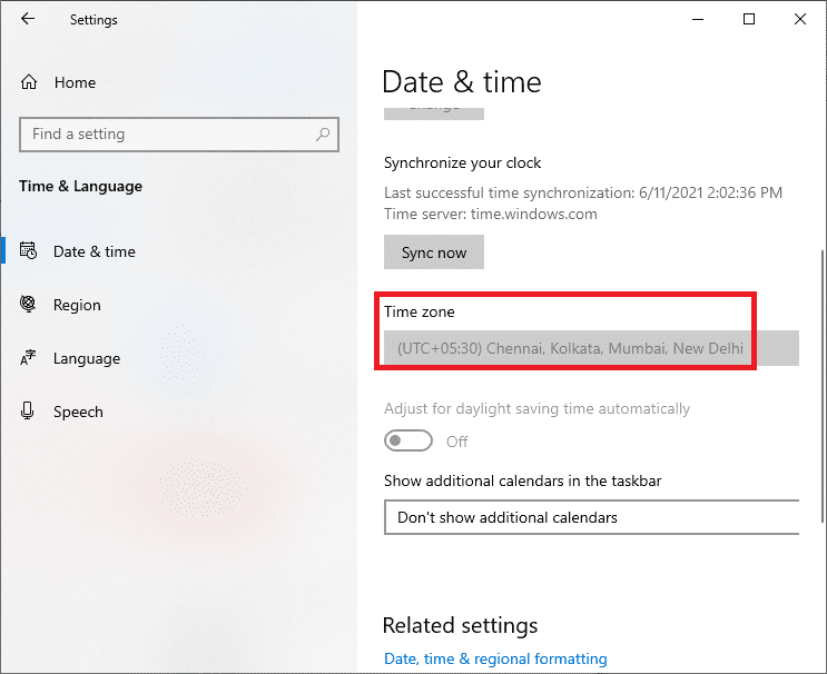 Stel de tijd in en kies de relevante tijdzone.  |  Fix Windows Update-fout 0x80070005