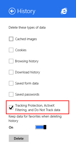 Internet Explorer, Windows 8.1, aplicación, eliminar, historial de navegación, datos