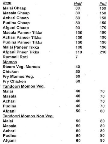 Choppers Chaap Food Services menu 