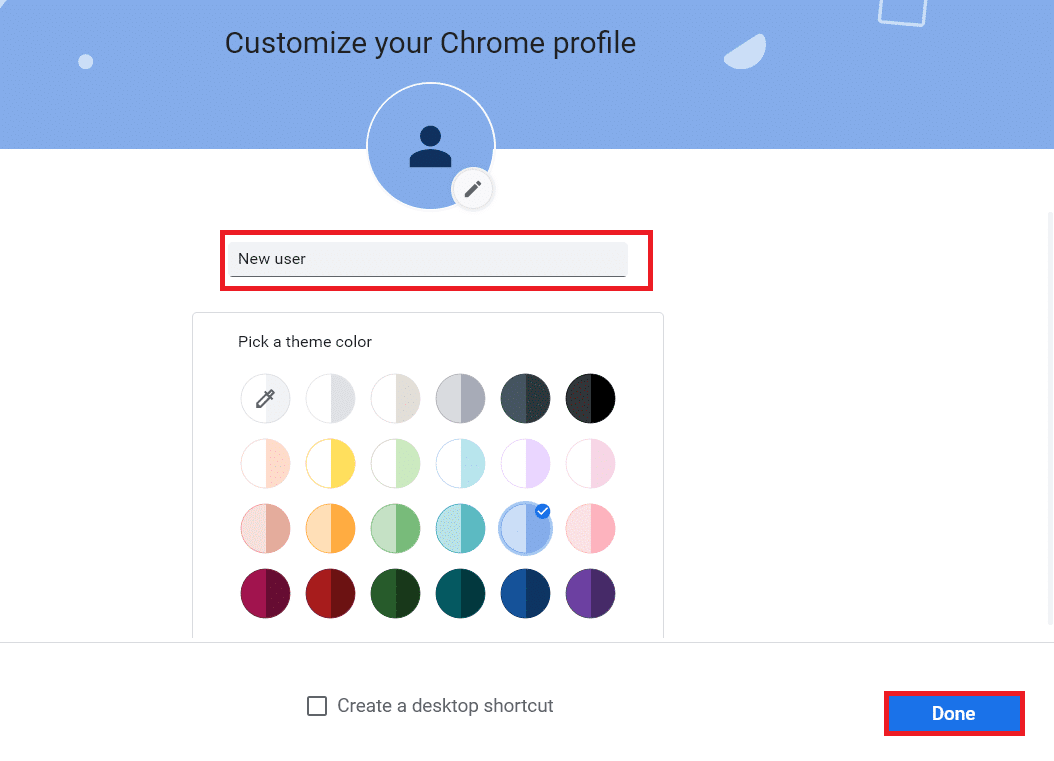 personnalisez votre profil en ajoutant le nom, la photo de profil et la couleur du thème souhaités.  Comment changer Chrome comme navigateur par défaut