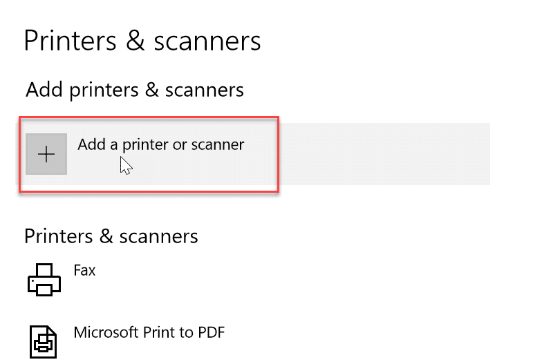 Sélectionnez Imprimantes et scanners à partir de l'option Périphérique