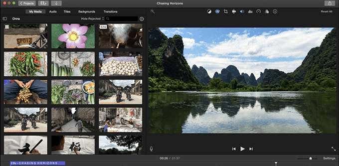 หน้าต่างแอพ iMovie