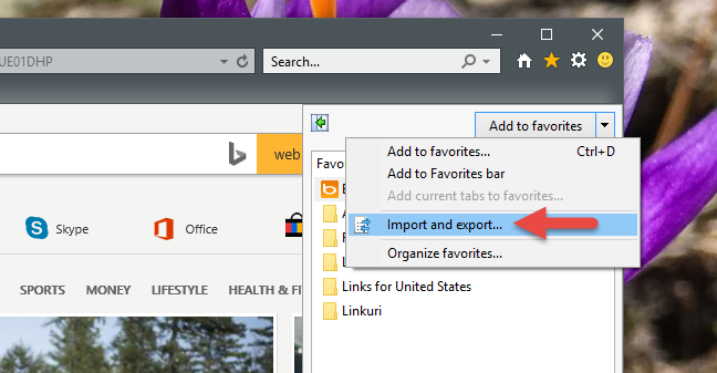 Internet Explorer, Windows, signets, importation, exportation