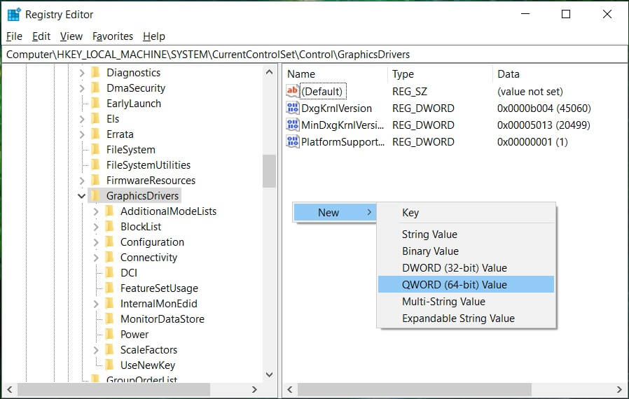 Selecteer QWORD (64-bit) Value en typ TdrDelay als de naam |  Beeldschermstuurprogramma reageert niet meer en heeft de fout hersteld [OPGELOST]