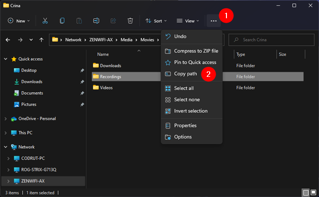 Copier le chemin d'un fichier dans l'Explorateur de fichiers, sous Windows 11