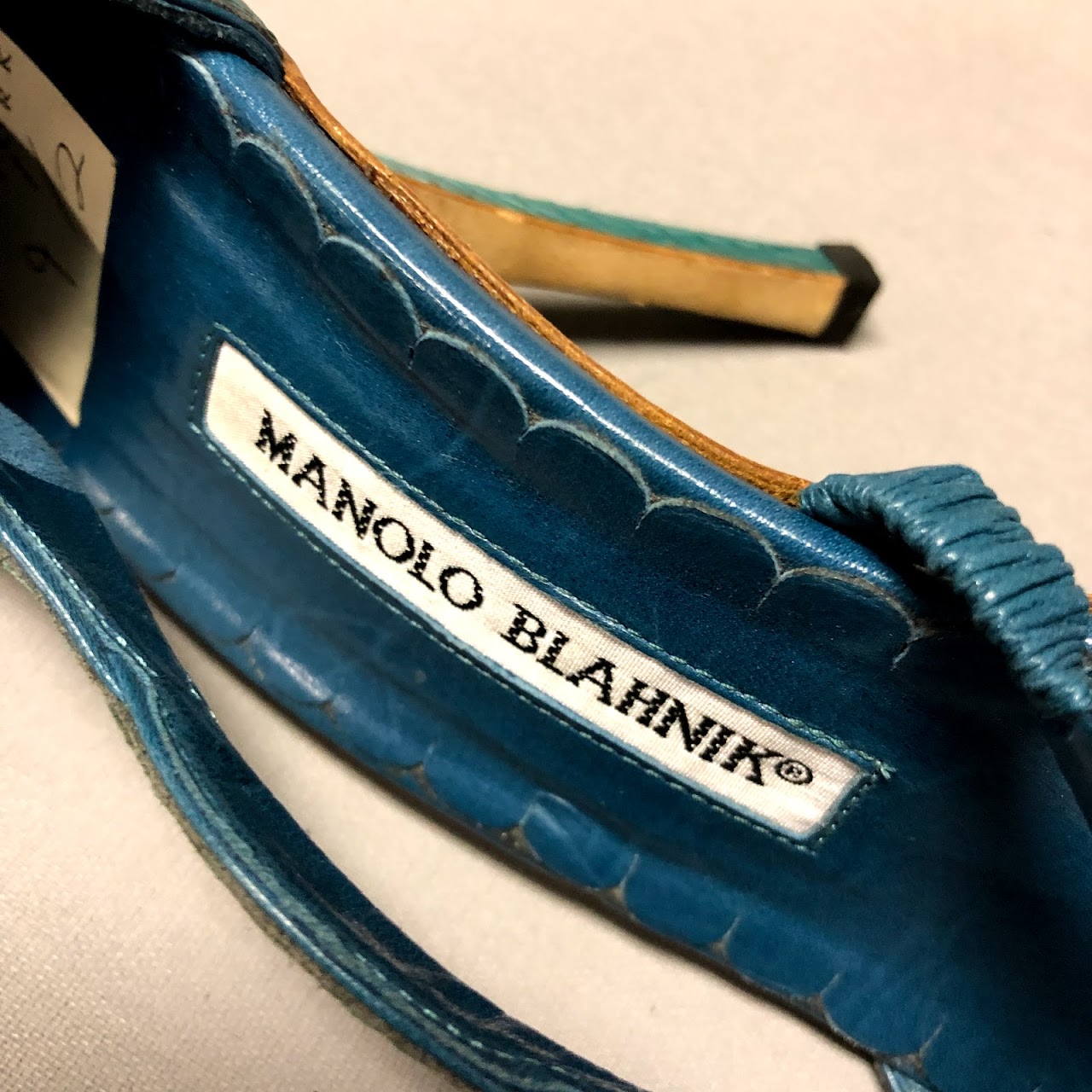 Manolo Blahnik Teal Snakeskin Sandals