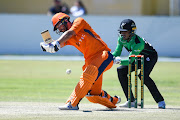 Pite van Biljon goes on the slog for the Knights in their CSA T20 Knock-out competition final against the Dolphins in Kimberley. (Photo by Louis Botha/Gallo Images)