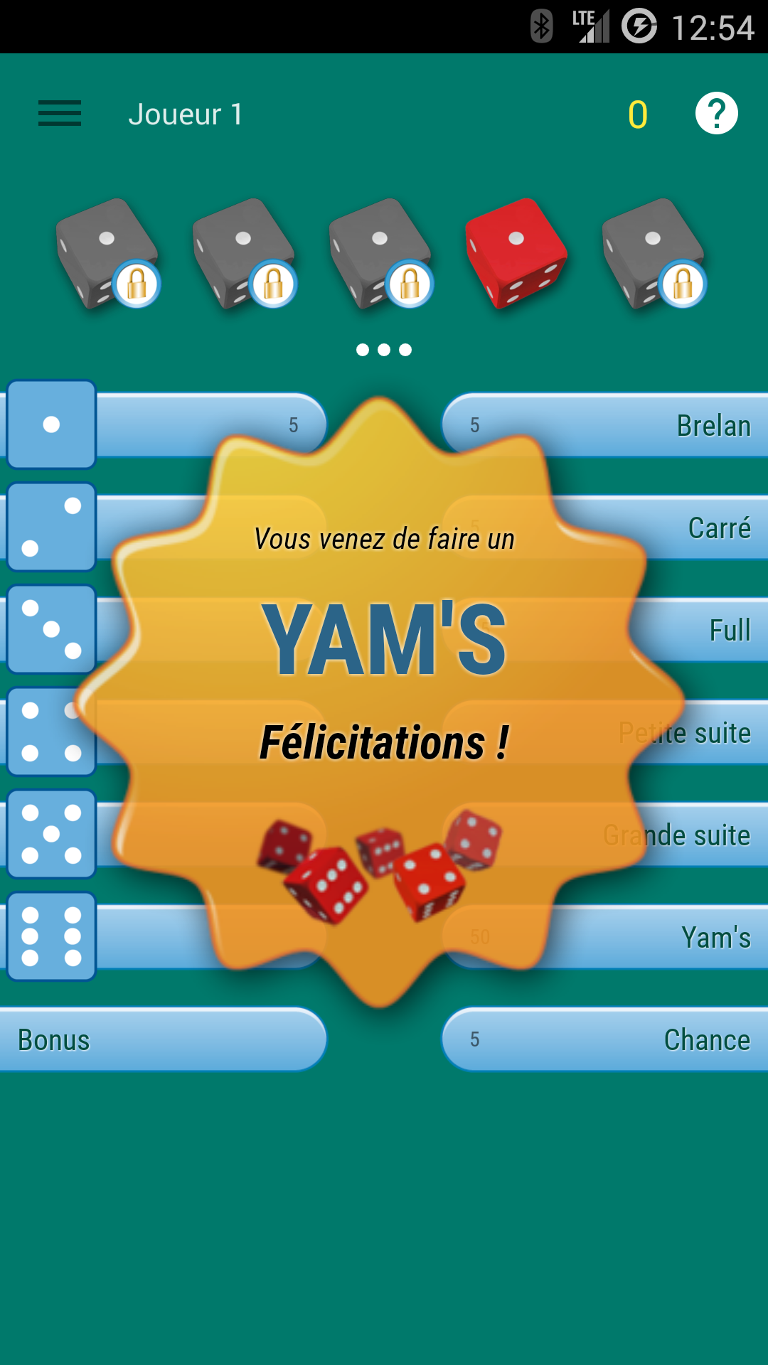 Android application Yatzy dice game screenshort