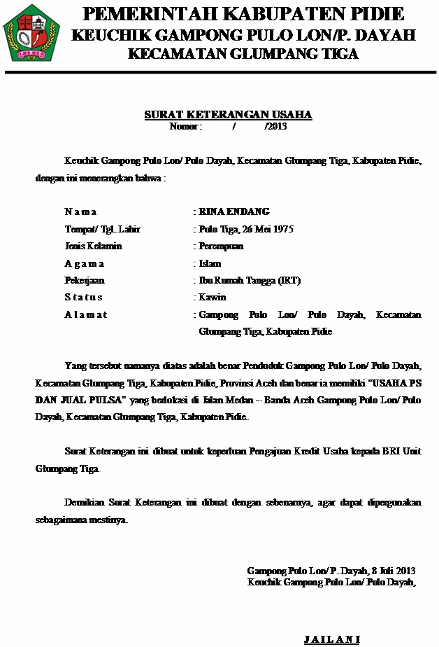 Contoh Surat Keterangan Usaha Bangkrut Dari Desa Nusagates