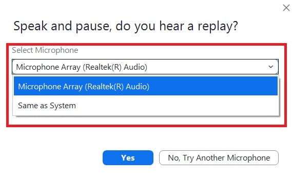 Selecteer Microfoon drop-down menu