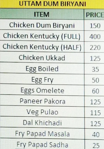 Uttam Biryani House menu 