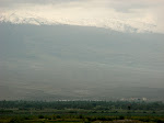 View of Mt. Ararat (in Turkey), and the Turkish army base, from Khor Virap Monastery, Armenia.