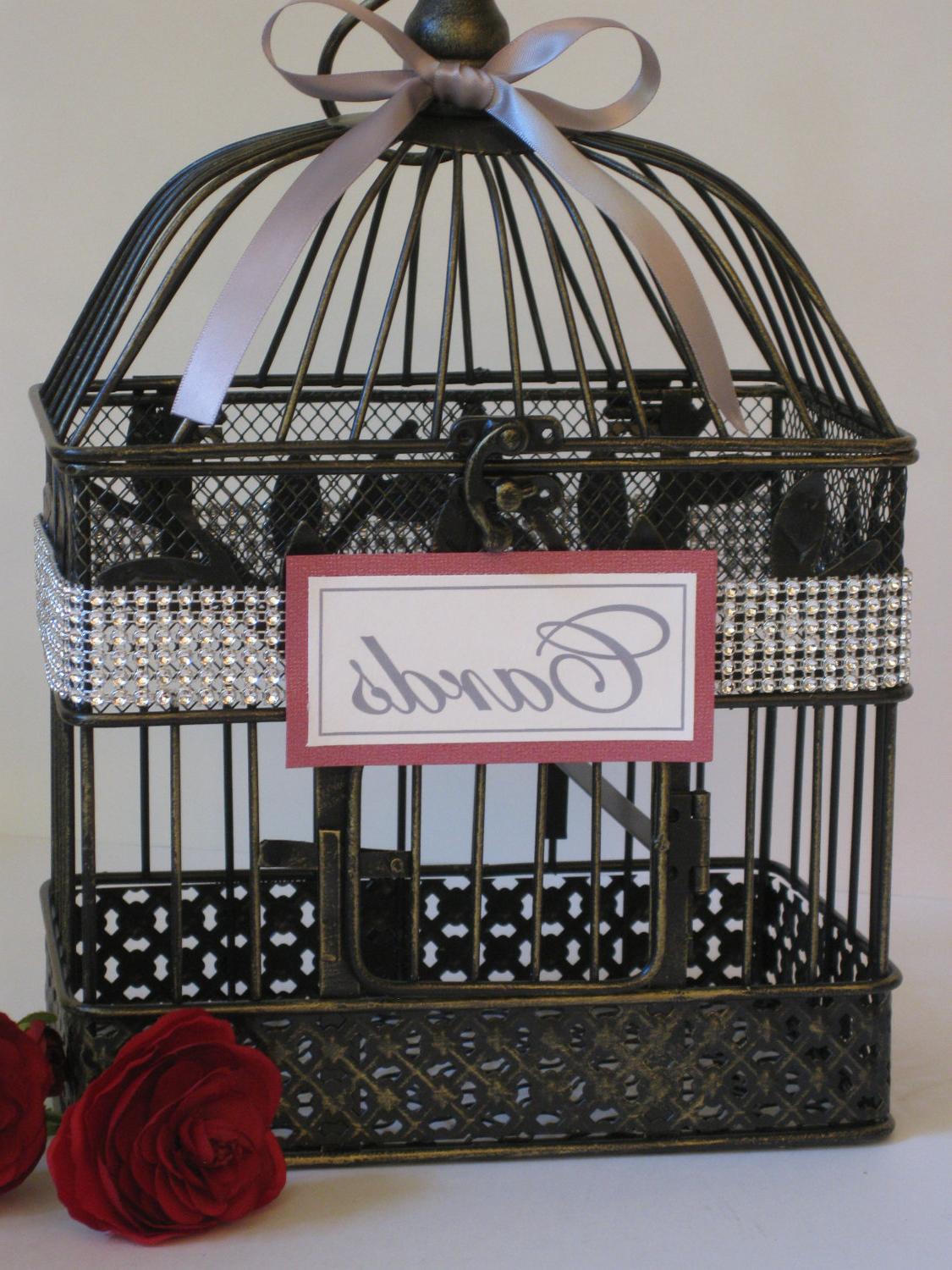 Beautiful RHINESTONE wrapped vintage style bird cage card holder or