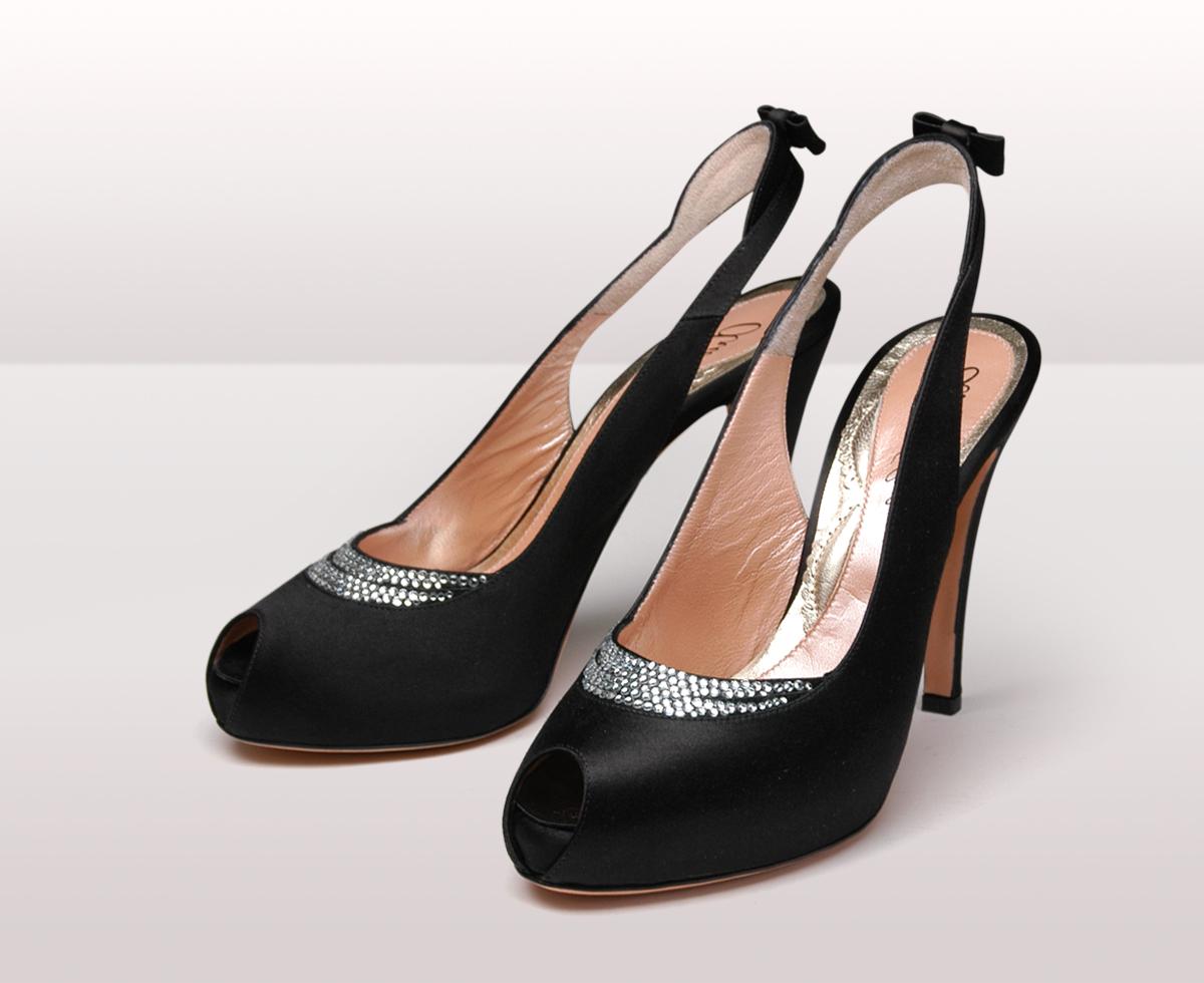 Elisabeth Black Satin Peep Toe