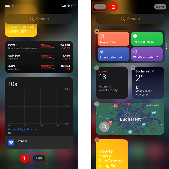 Tik op Bewerken en vervolgens op het plusteken om een ​​nieuwe widget toe te voegen