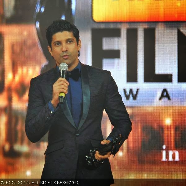 Farhan Akhtar speaks after receiving the Best Actor in Leading Role award  for the movie Bhaag Milkha Bhaag at the 59th Idea Filmfare Awards 2013, held at the Yash Raj Studios in Mumbai, on January 24, 2014.<br /> 