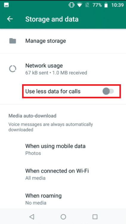 Отключите параметр, чтобы использовать меньше данных для звонков