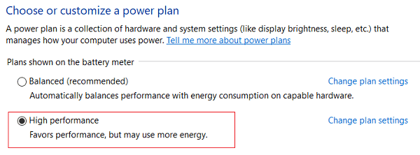 Kliknij Pokaż dodatkowe plany i wybierz Wysoka wydajność