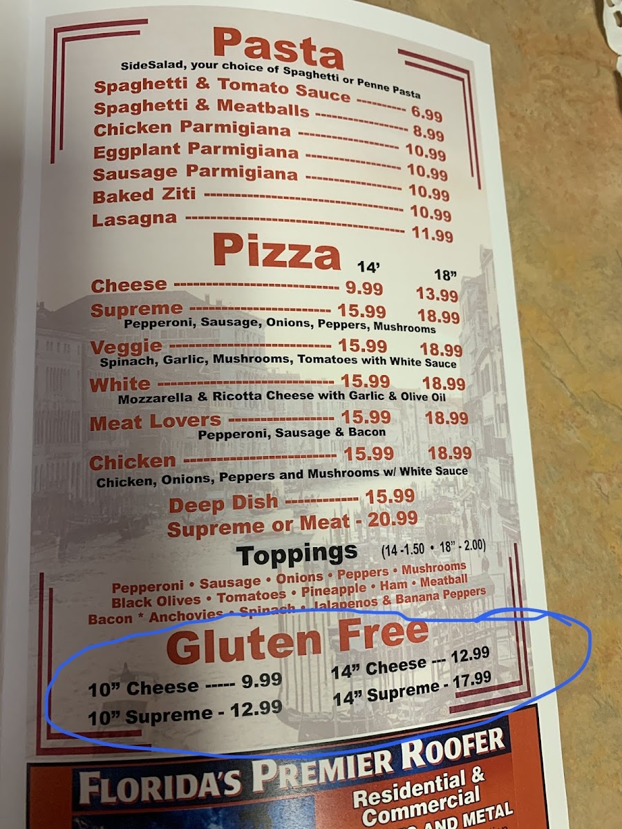 Schiano Pizza gluten-free menu