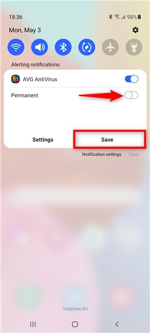ปิดใช้งานการแจ้งเตือนถาวรของ Android จาก AVG