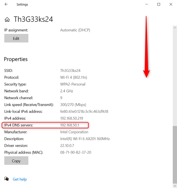 ดูฟิลด์เซิร์ฟเวอร์ IPv4 DNS