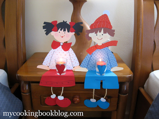 Апликация за Коледна декорация: момиче и момче със свещички
