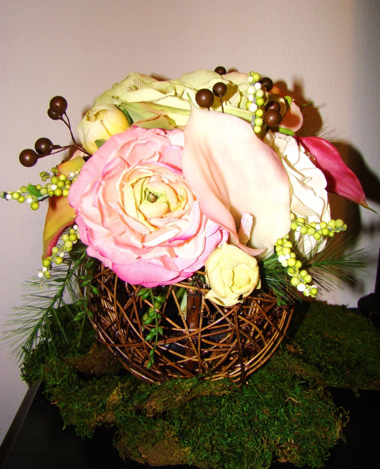 Colored Fresh Bouquet Rose and Calla Lily Sphere Wedding Centerpiece