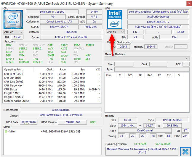 Vedere le informazioni sulla GPU in HWiNFO