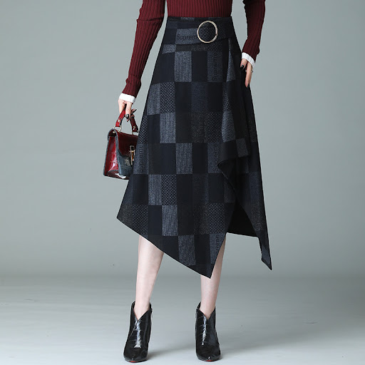 Title 2, Medium length irregular high waist skirt, slim ...