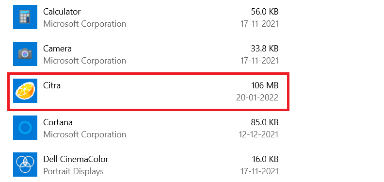 Citra en la lista de aplicaciones y características de la aplicación