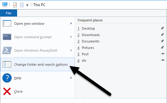 modifier les options de recherche de dossier