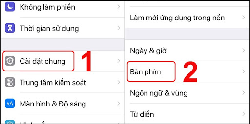 Thao tác chọn Bàn phím trong giao diện Cài đặt chung