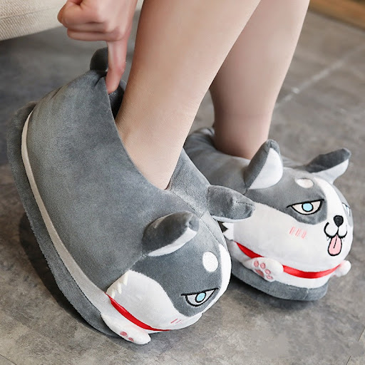 Title 3, Cartoon Husky Home Thermal Cotton Slippers keep...