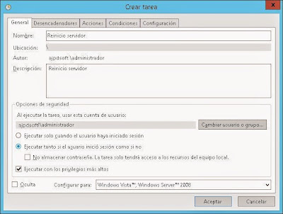 Agregar tarea programada para reiniciar equipo Windows Server 2012 de forma automtica todos los das