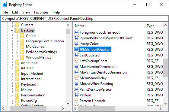 Nommez ce DWORD nouvellement créé comme JPEGImportQuality et appuyez sur Entrée