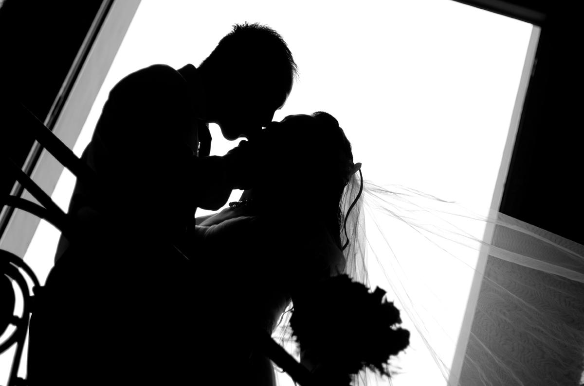 Wedding, Silhouette, Kiss,