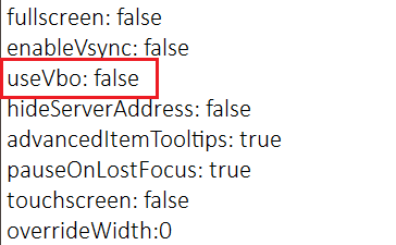 ปิด VBO ในไฟล์ Minicraft Configuration