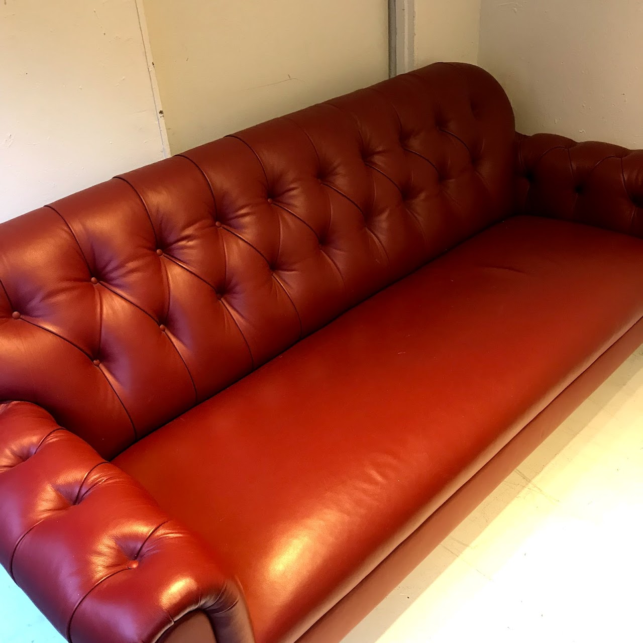 Tufted, Roll-Arm Leather Loveseat