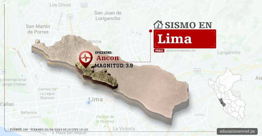 Temblor en Lima de Magnitud 3.9 (Hoy Viernes 30 Junio 2023) Sismo - Epicentro - Ancon - IGP - www.igp.gob.pe