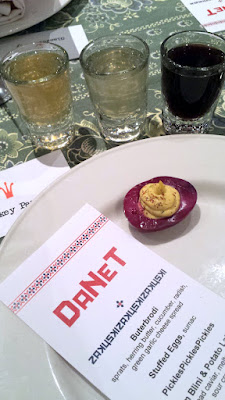 Zakuski at DaNet Russian Pop Up: Stuffed Eggs with beet and sumac