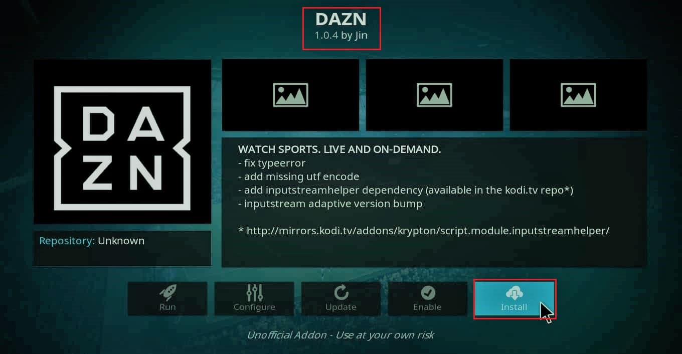 DAZN kodi aggiunge un'immagine di terze parti