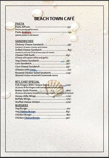 Beach Town Cafe menu 