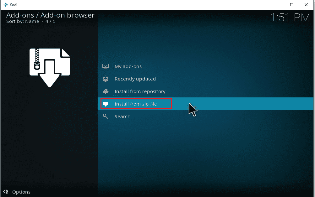 เลือก ติดตั้งจากไฟล์ zip  วิธีดาวน์โหลดเพลงลง Kodi